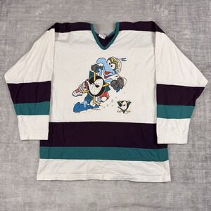 Anaheim Mighty Ducks Shirt Men's XL White Vtg 90s Gonzo Muppets CCM Jersey Style